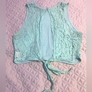 Teal tank crop top lace back